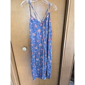 Gap Women's Midi Tank Dress‎ Plus Size XL Double Strap Navy Blue Floral Print